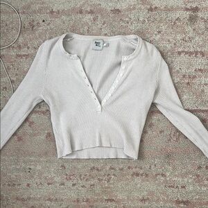Princess Polly White long sleeve button Ribbed Crop Top
